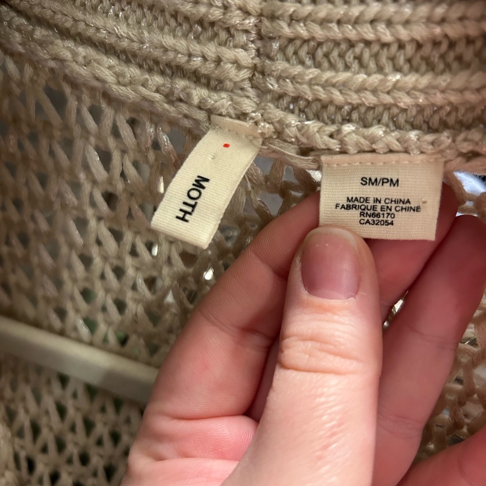 Anthropologie MOTH Line Women’s Open Weave Shrug Sweater Size Small Tan/Cream - Picture 6 of 6